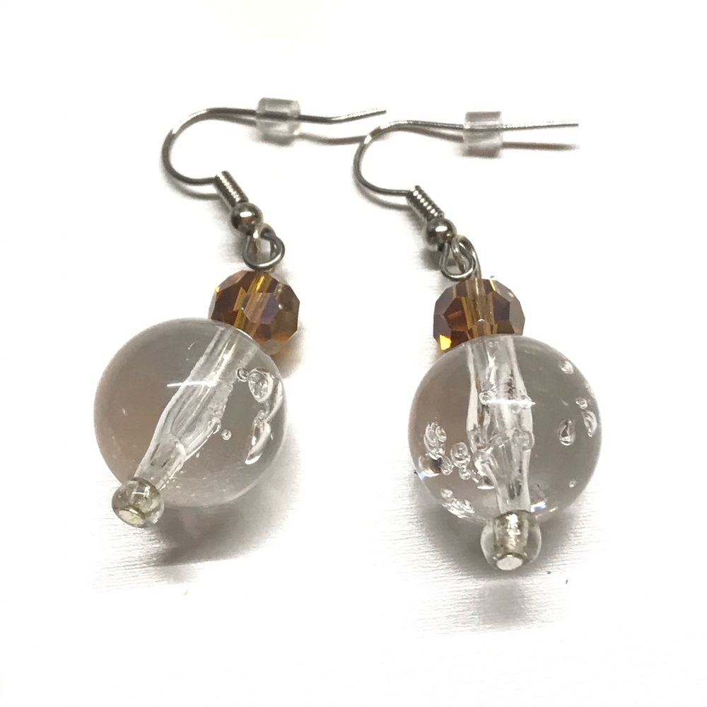 Clear Glass dangle earrings round sphere bead New